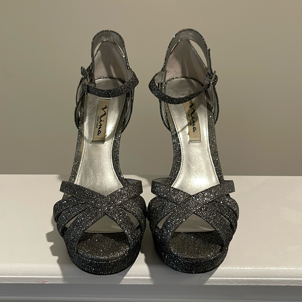 Nina Sparkly Gray Platform Heels